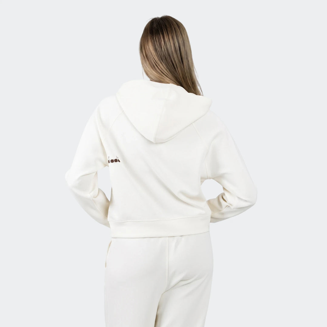 Female model from back wearing an off-white Michelle Hoodie and matching sweatpants, showcasing casual loungewear.