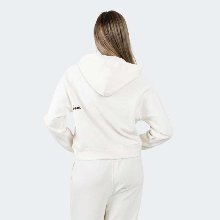 Female model from back wearing an off-white Michelle Hoodie and matching sweatpants, showcasing casual loungewear.