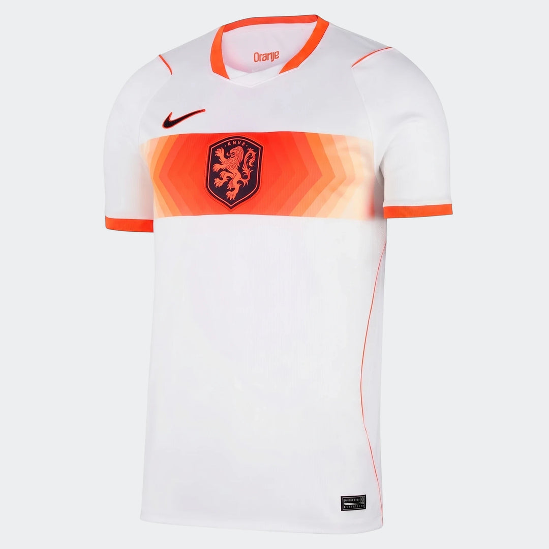 Netherlands National Team 2026 Stadium Away Men's Nike Dri-Fit Soccer Jersey in white with orange trim.