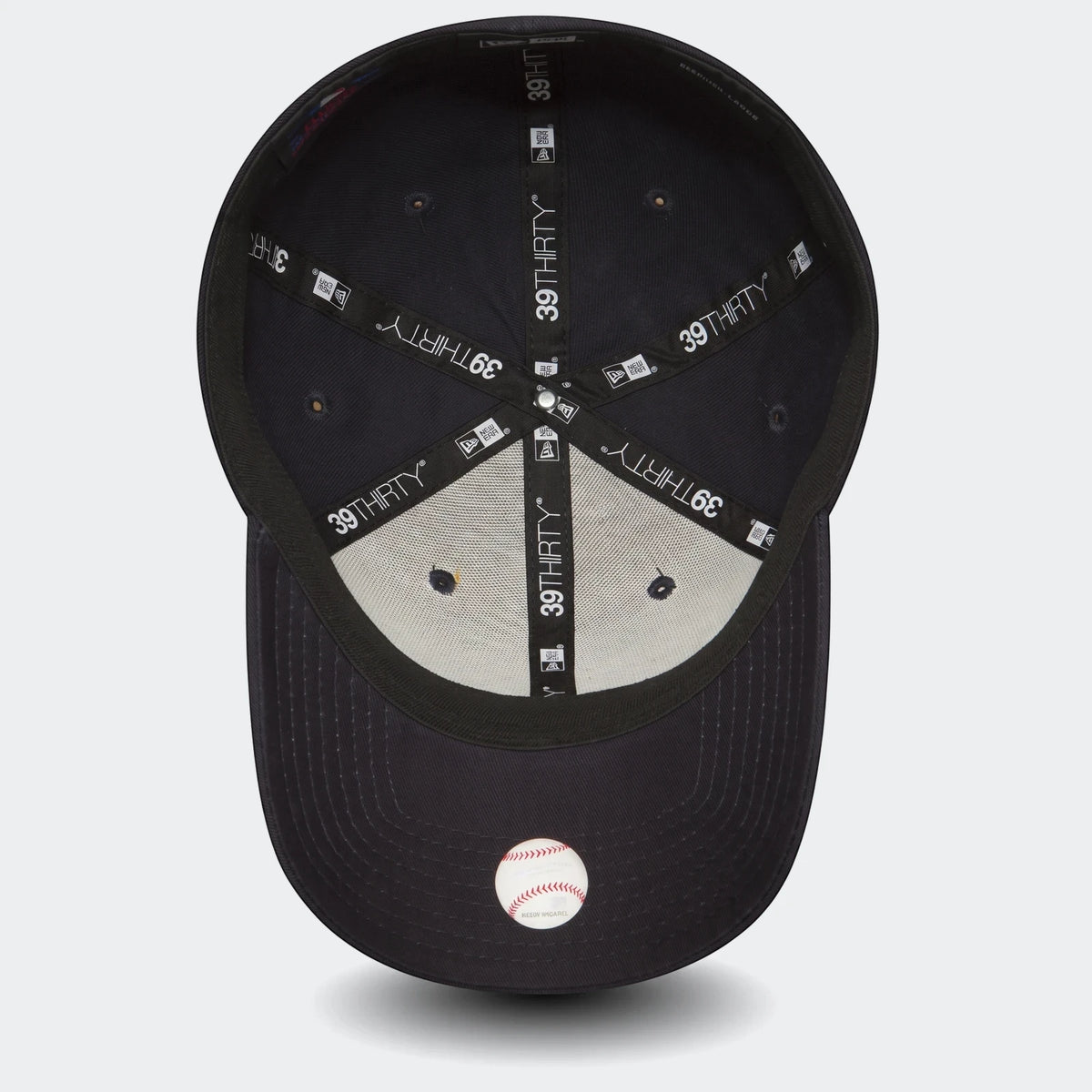 Underside view of a dark New York Yankees 39Thirty Classic baseball cap, featuring interior branding and sweatband.