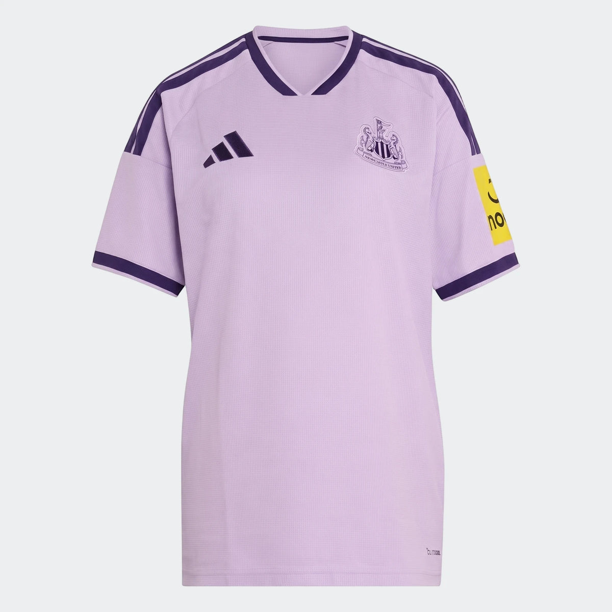Light purple Newcastle United FC 26/27 Third Jersey, featuring dark purple Adidas stripes, club crest, and a yellow sleeve