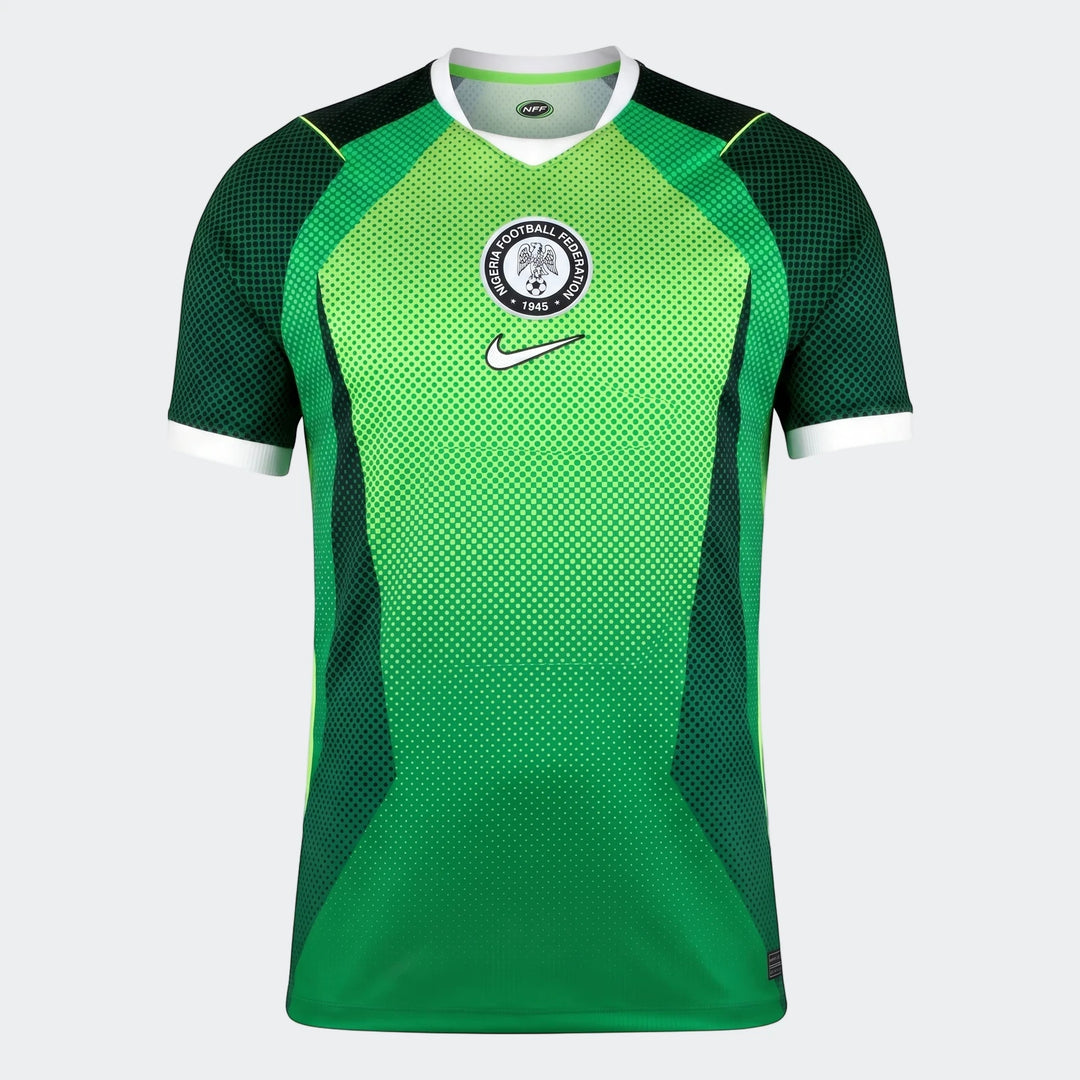 Nigeria 2026 Stadium Home green men's Nike Dri-Fit short-sleeve soccer jersey, front view with team crest.