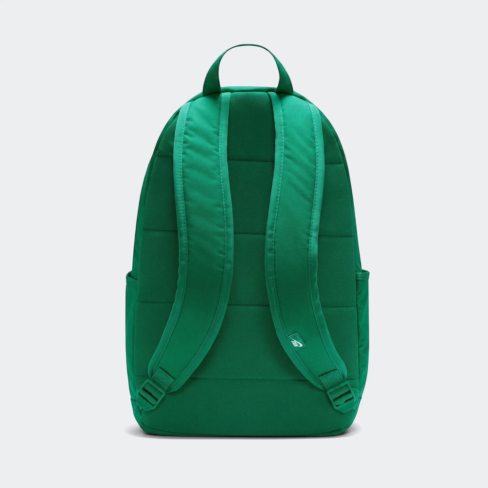 Green Nike Elemental Backpack (21L) back view with padded shoulder straps and a top handle, made from durable polyester.