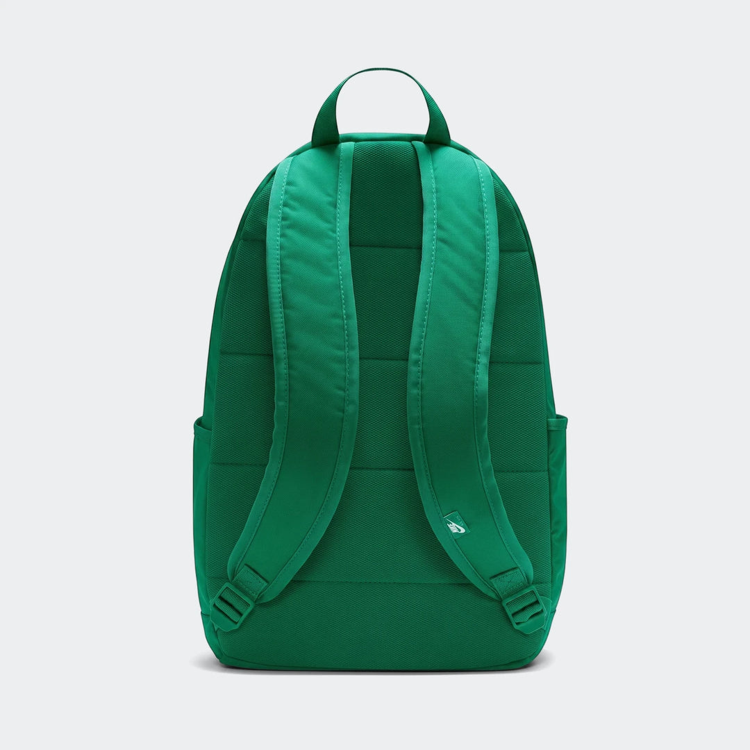 Green Nike Elemental Backpack (21L) back view with padded shoulder straps and a top handle, made from durable polyester.