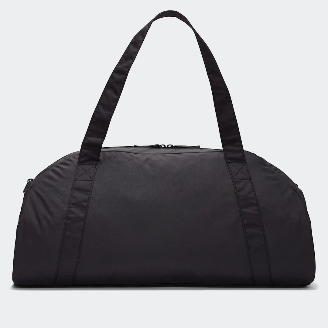Black Nike Gym Club Bag with two top zippers and a side zipper, shown from the front with carrying handles.