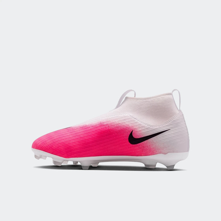 Nike Jr. Mercurial Superfly 11 Academy Big Kids' Multi-Ground High-Top Soccer Cleats in a vibrant white to pink gradient,