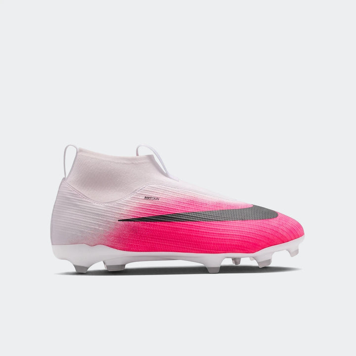 Nike Jr. Mercurial Superfly 11 Academy Big Kids' multi-ground soccer cleat with a white to vibrant pink gradient design and