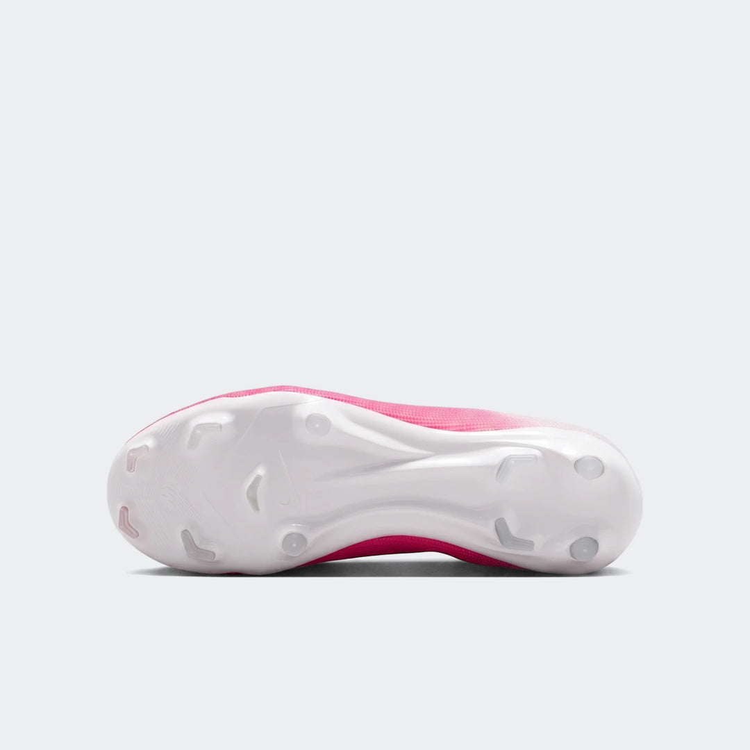 Bottom view of a Nike Jr. Mercurial Superfly 11 Academy Big Kids' Multi-Ground High-Top Soccer Cleat, showcasing the pink