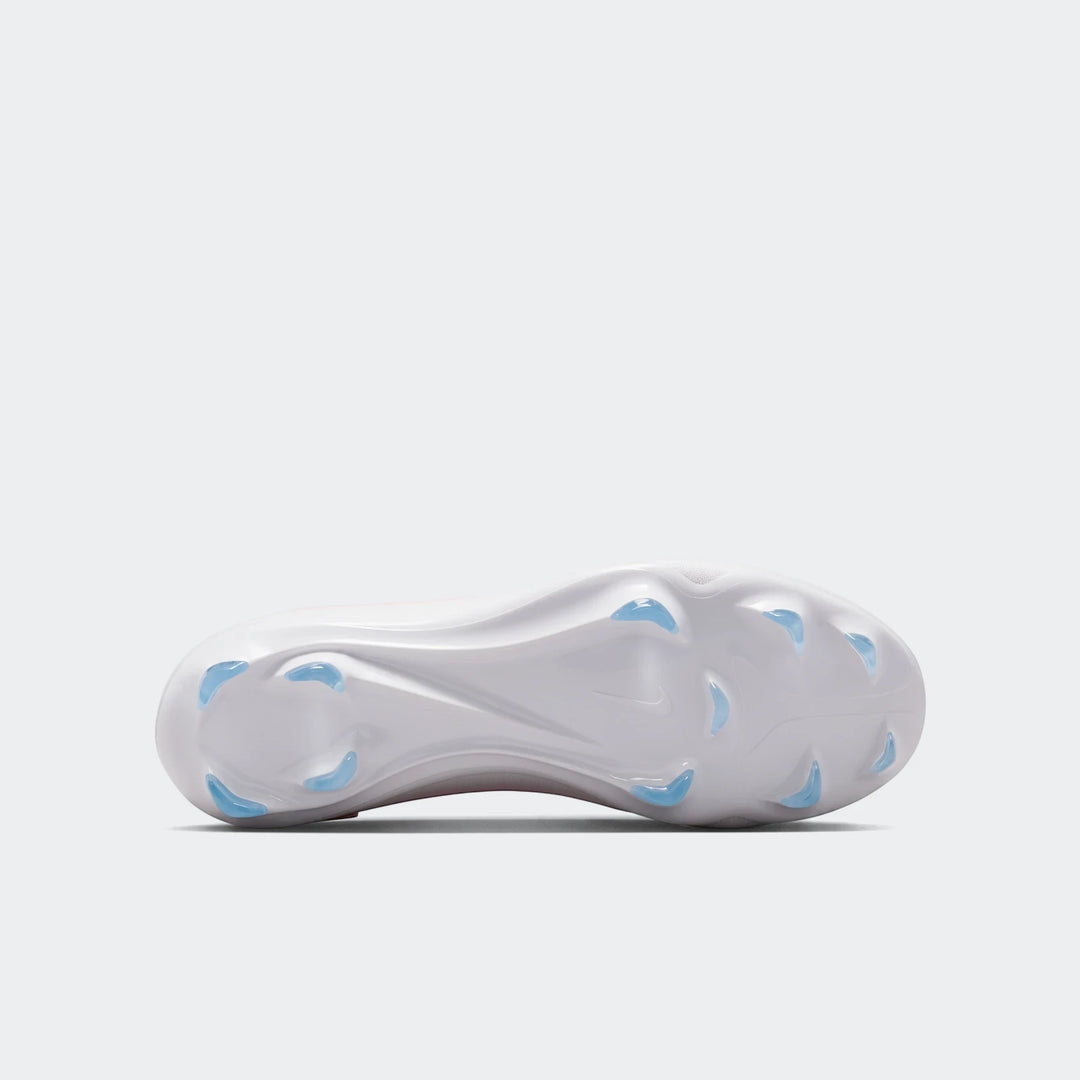 Nike Jr. Mercurial Vapor 17 Pro Big Kids' Firm-Ground Low-Top Soccer Cleats, shown from the bottom sole with light blue
