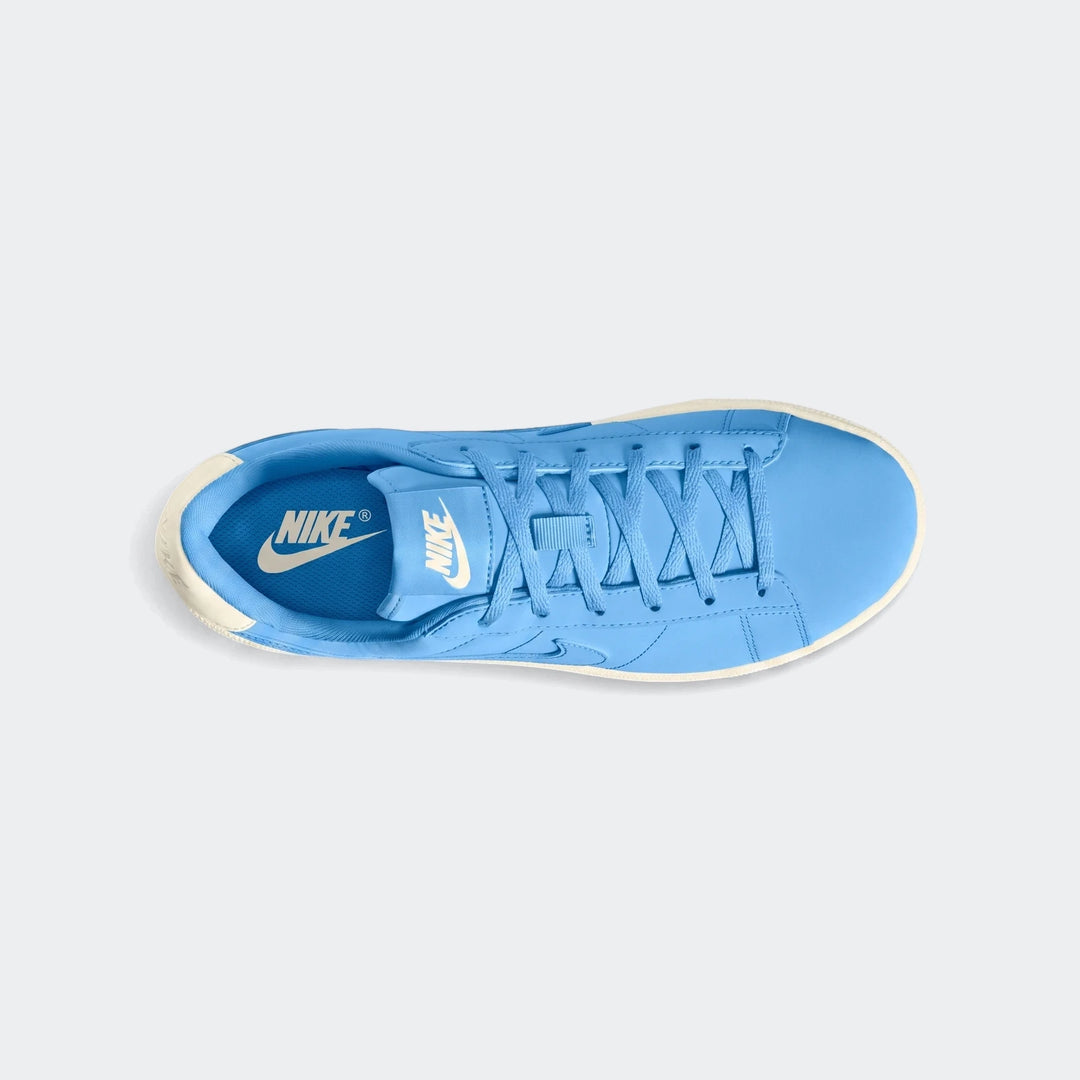 Nike Tennis Classic Big Kids' Shoes in light blue with white laces and sole, presented from a top-down perspective.