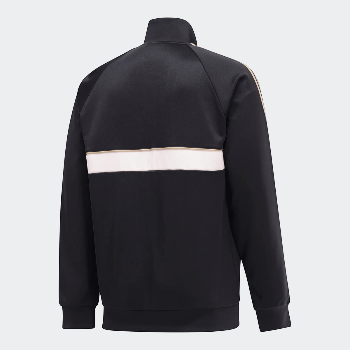 Op Og2 Tt black jacket shown from the back with a white chest stripe and beige piping for contrast.