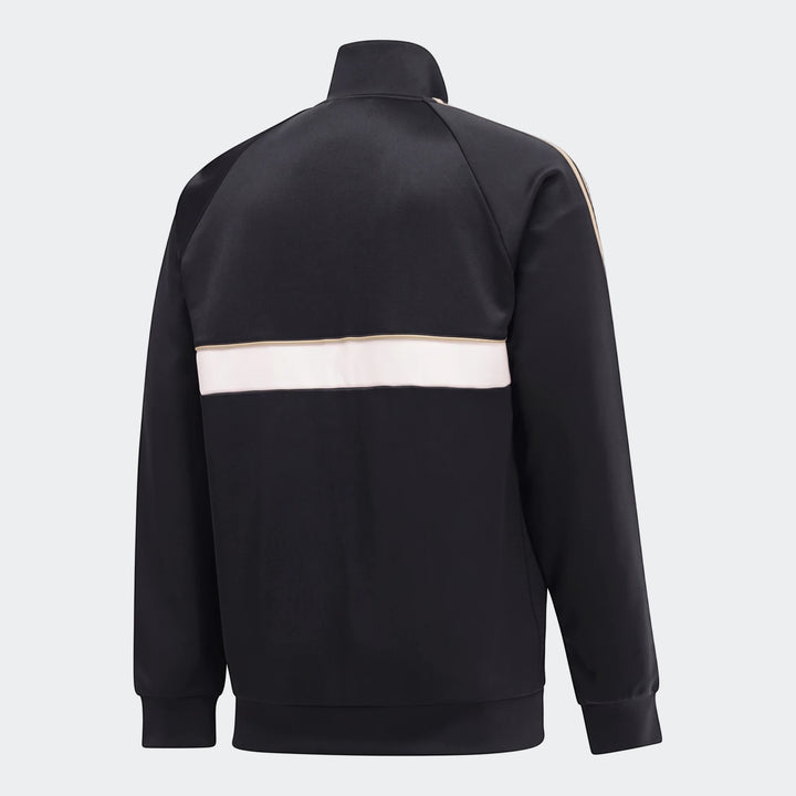 Op Og2 Tt black jacket shown from the back with a white chest stripe and beige piping for contrast.