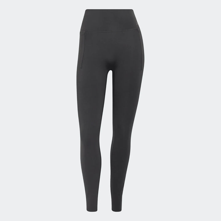 Dark gray Optime Workout Contour Full Length Leggings for women, featuring a high waist and practical side pockets, isolated