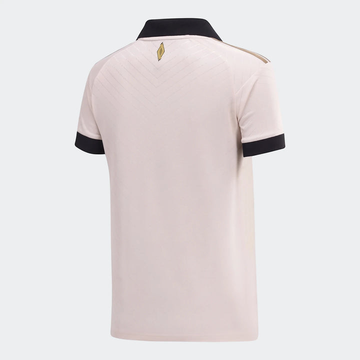 Orlando Pirates 26/27 Away Jersey, showcasing the back view of the cream-colored top with black collar and sleeve cuffs.