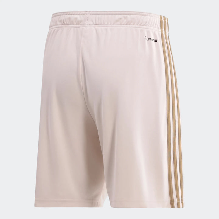 Orlando Pirates 26/27 Away Shorts in beige, shown from the back, featuring three vertical stripes.