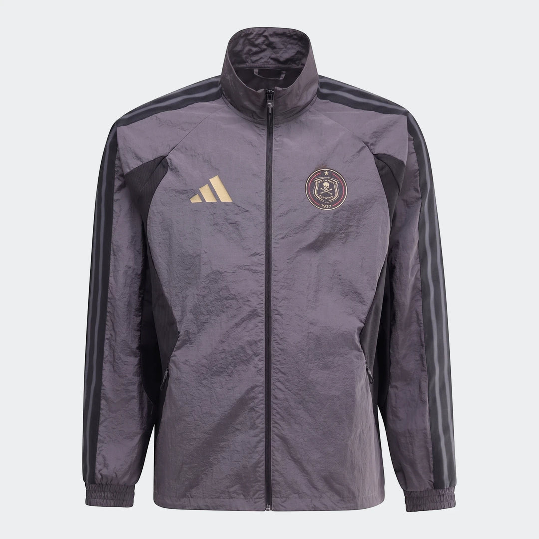 Orlando Pirates Home Anthem Jacket in gray with black sleeve stripes, full-zip front and team crest.