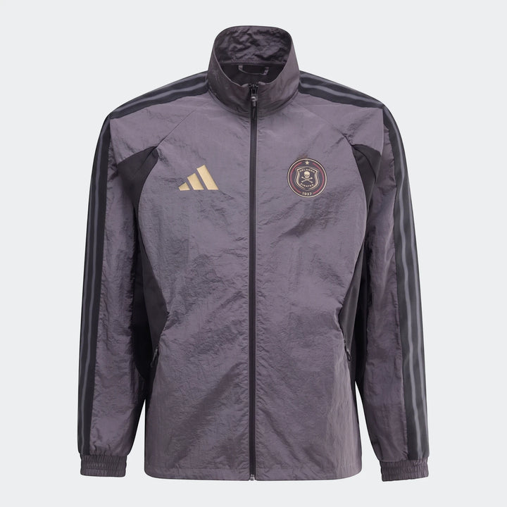 Orlando Pirates Home Anthem Jacket in gray with black sleeve stripes, full-zip front and team crest.