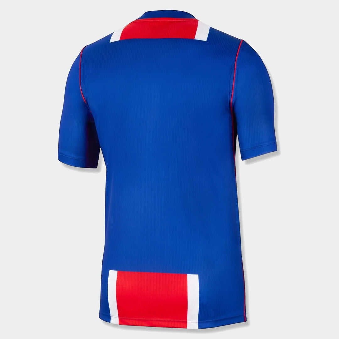 Paris Saint-Germain 2026/27 Stadium Home Men's Nike Dri-Fit Soccer Replica Jersey in blue, red, and white, shown from the
