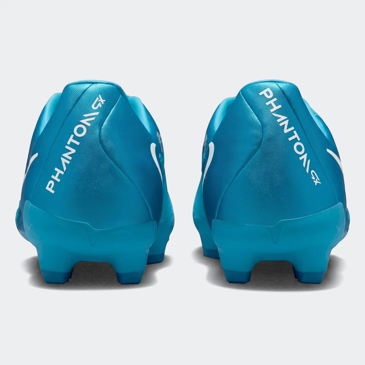 Pair of blue Phantom Gx 11 Club Fg/Mg soccer cleats, shown from the rear with white logos.
