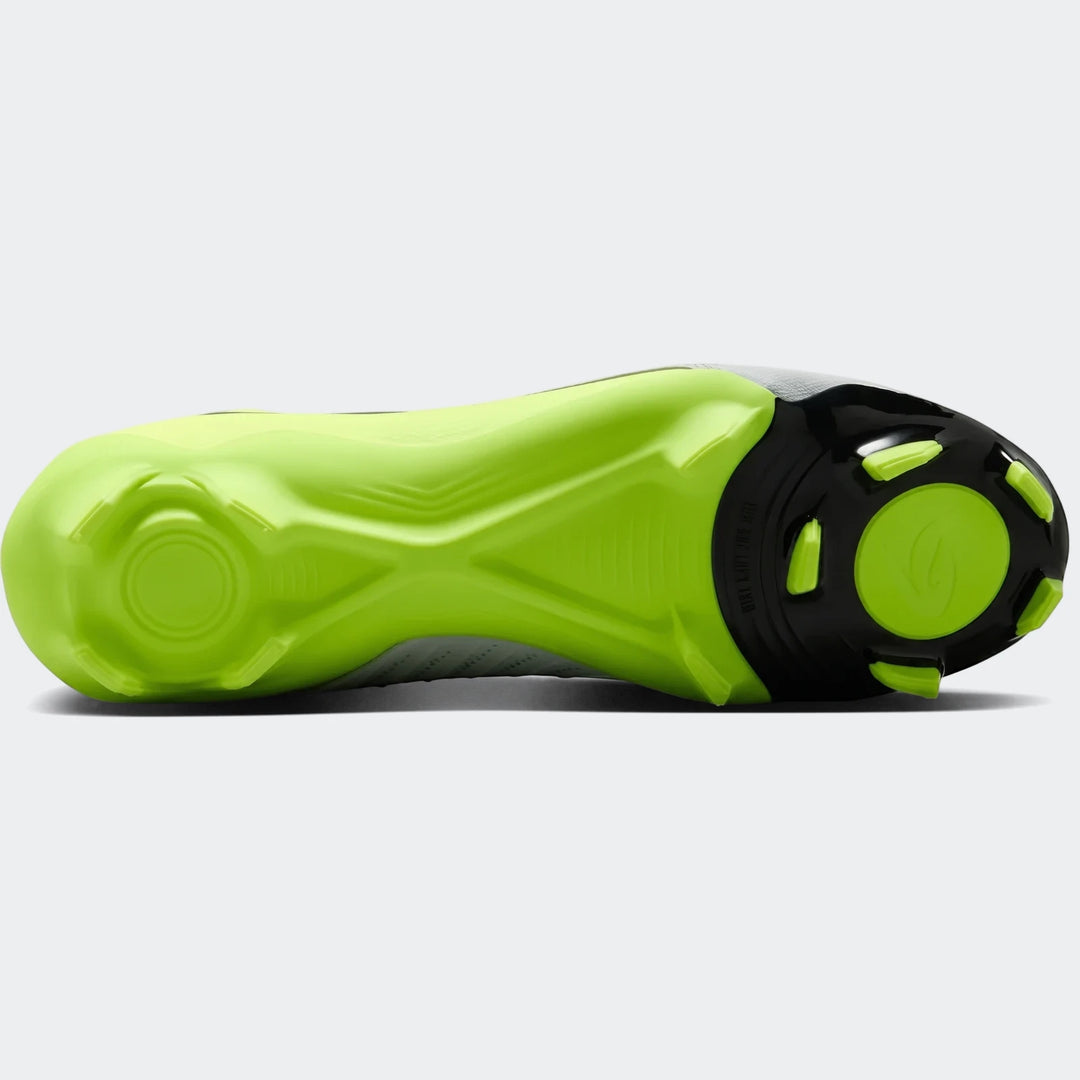 Phantom Luna 11 Academy Fg/Mg green and black soccer cleat sole, showing bottom tread details.