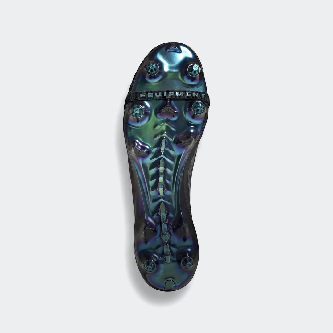 Predator Elite Ft Sg Eqt football boots, showcasing the iridescent sole with studs and a black midfoot strap.