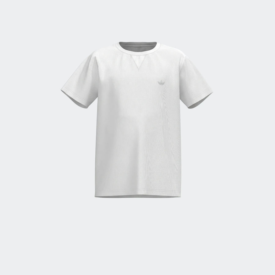 White short-sleeve men's Premium Essentials Tee with a subtle Adidas trefoil logo, shown from the front.
