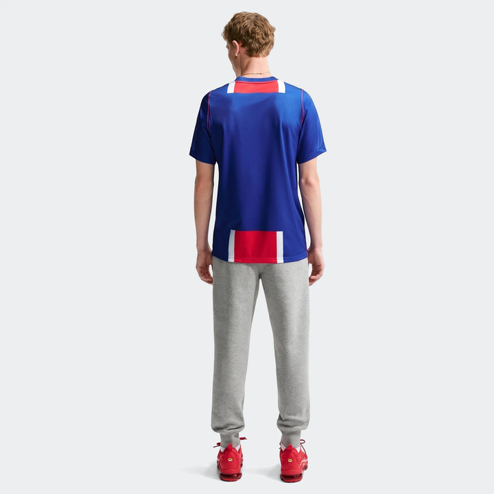 Paris Saint-Germain 2026/27 Stadium Home Men's Nike Dri-Fit Soccer Replica Jersey, blue, red, white, male model, back.