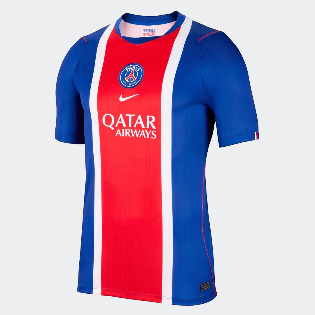 Paris Saint-Germain 2026/27 Stadium Home Men's Nike Dri-Fit Soccer Replica Jersey in blue, red, and white.
