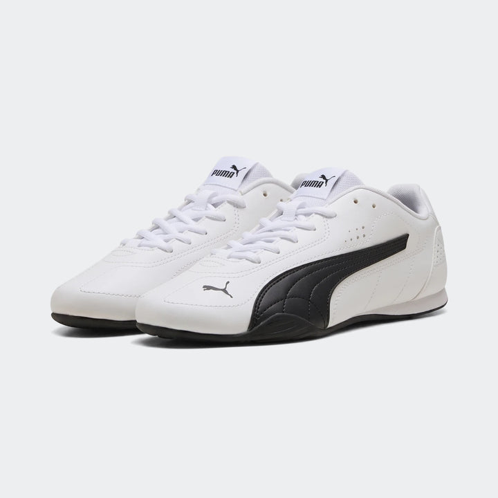 Puma Catch Sd Puma White sneakers, featuring a sleek white synthetic leather upper with a prominent black formstrip, visible
