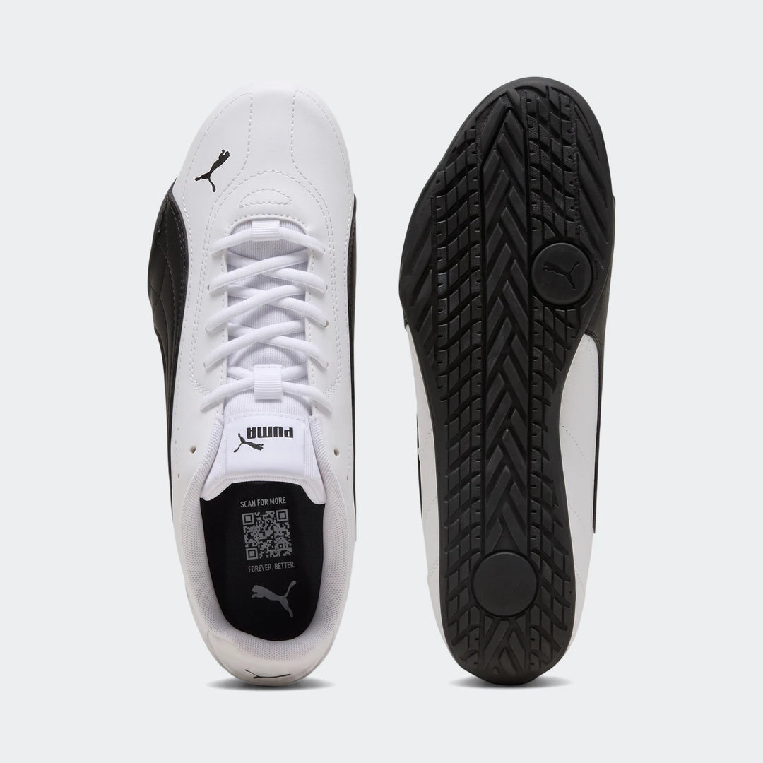 Puma Catch Sd Puma White sneakers, shown from a top view displaying the white upper with laces and a bottom view showcasing