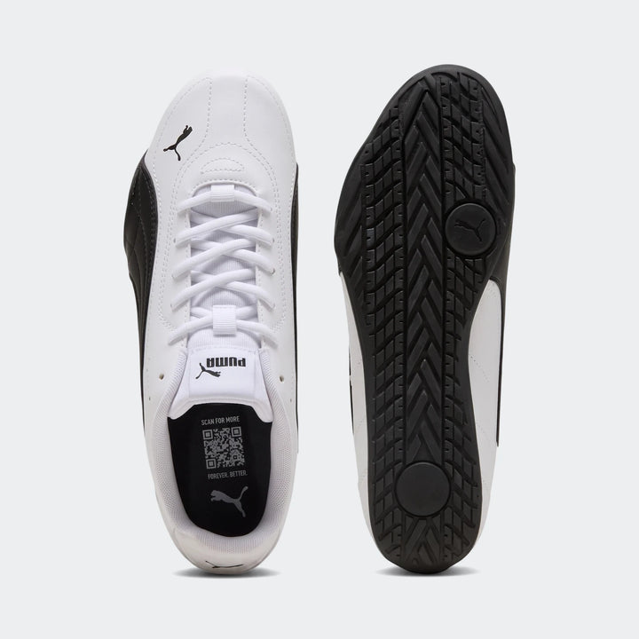 Puma Catch Sd Puma White sneakers, shown from a top view displaying the white upper with laces and a bottom view showcasing