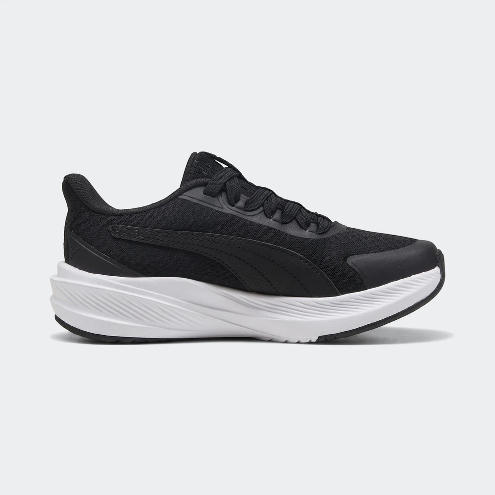 Puma Dasher Lite Sliptech 619Mdl men's black running shoe with white sole, shown in a side view.