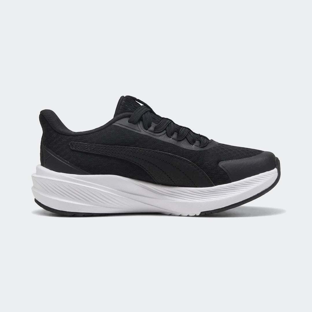 Puma Dasher Lite Sliptech 619Mdl men's black running shoe with white sole, shown in a side view.