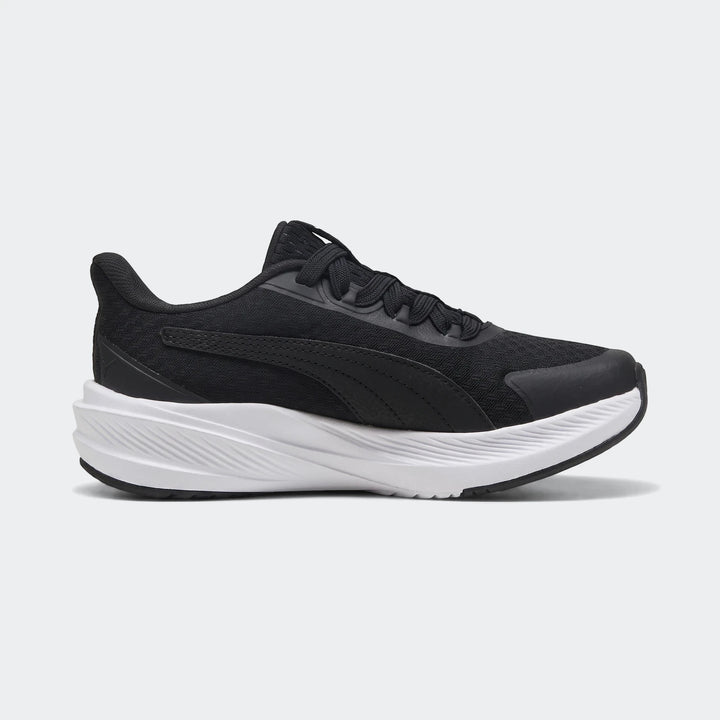Puma Dasher Lite Sliptech 619Mdl men's black running shoe with white sole, shown in a side view.