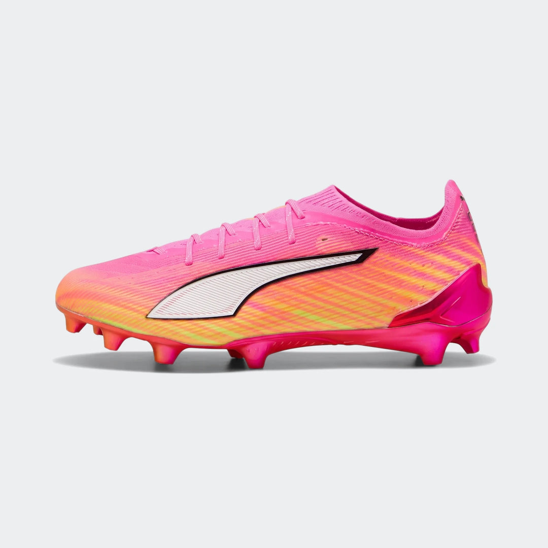 Puma Ultra 6 Ultimate Fg Football Boots for unisex, featuring a vibrant pink and yellow gradient design with a side profile