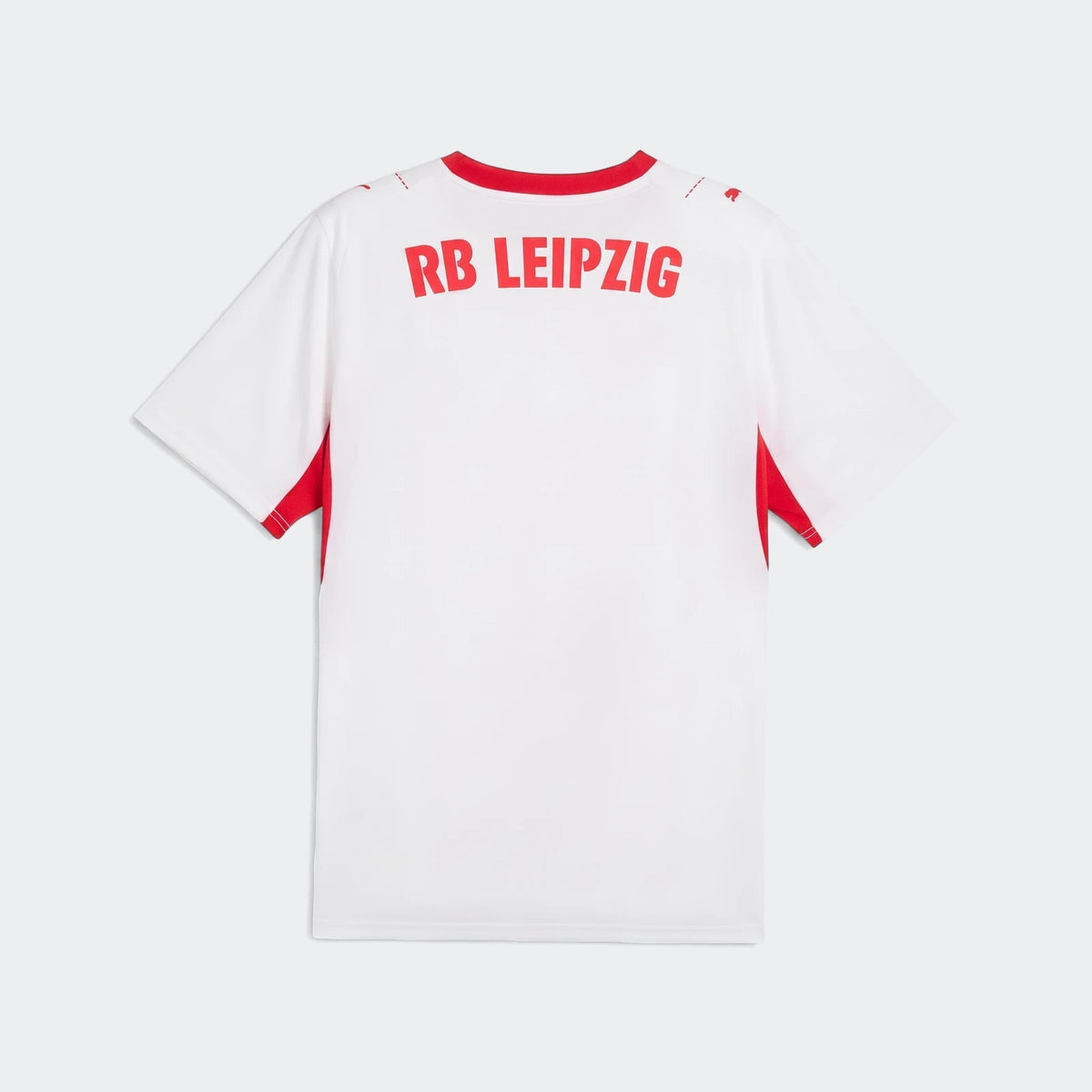 Men's RB Leipzig 26/27 home jersey, white with red trim and 'RB LEIPZIG' text on the back.