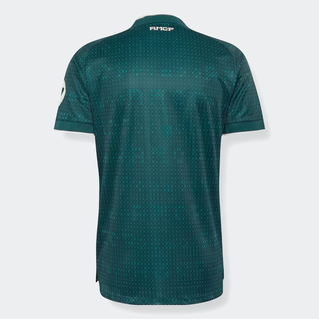 Real Madrid 26/27 Away Authentic Jersey in dark green with a subtle pattern and white trim, shown from the back.
