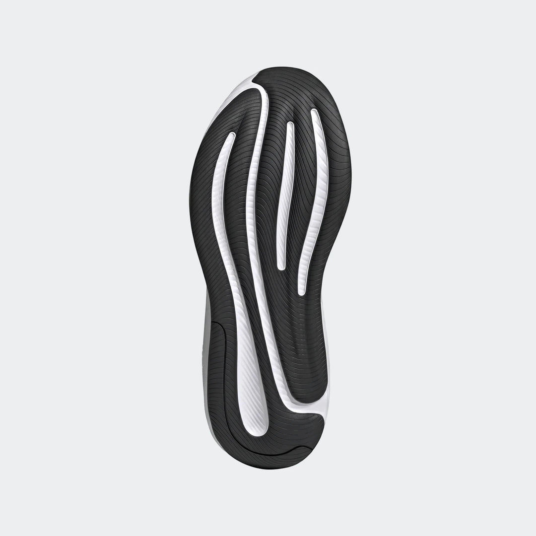 Bottom view of the Response 2 running shoe sole, featuring a black textured grip pattern with striking white wavy lines.