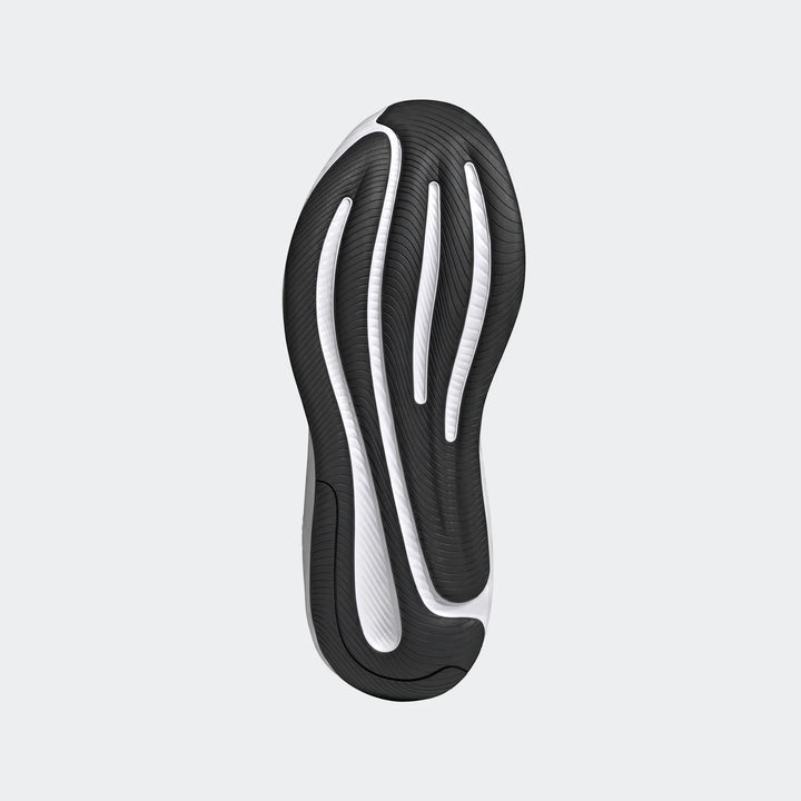 Bottom view of the Response 2 running shoe sole, featuring a black textured grip pattern with striking white wavy lines.