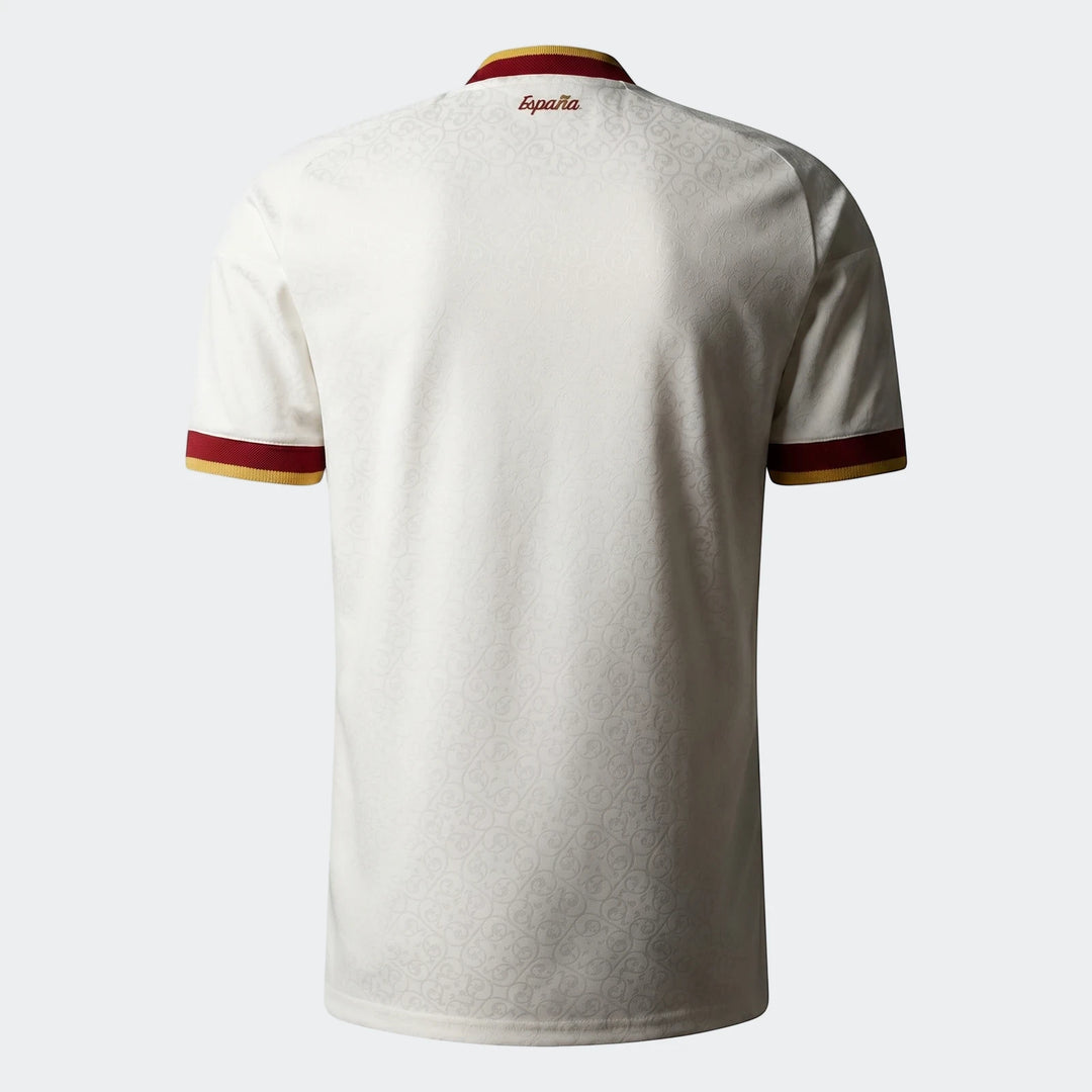Spain 25/26 Authentic Away Jersey, white with red and yellow accents, shown from the back, featuring 'España' embroidery.
