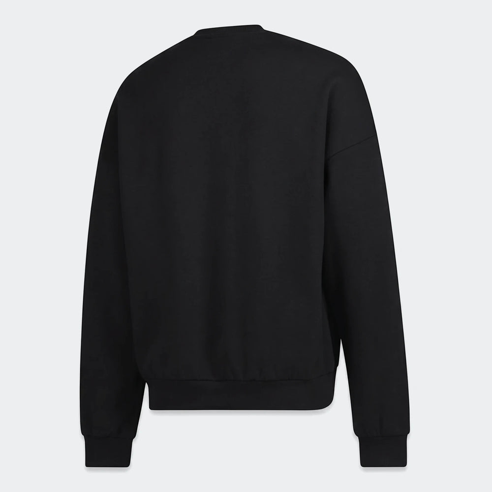 Black Sportswear Open Hem Future Icons 3-Bar Crew Sweatshirt, seen from the back. Made of soft, comfortable fabric.