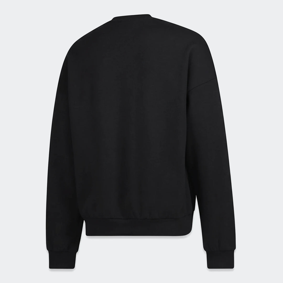 Black Sportswear Open Hem Future Icons 3-Bar Crew Sweatshirt, seen from the back. Made of soft, comfortable fabric.