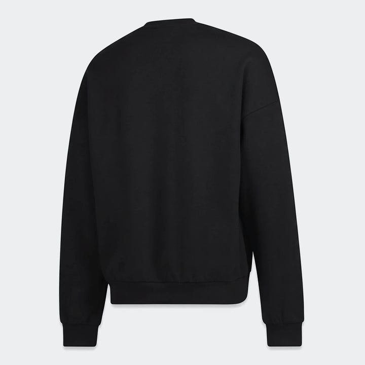 Black Sportswear Open Hem Future Icons 3-Bar Crew Sweatshirt, seen from the back. Made of soft, comfortable fabric.