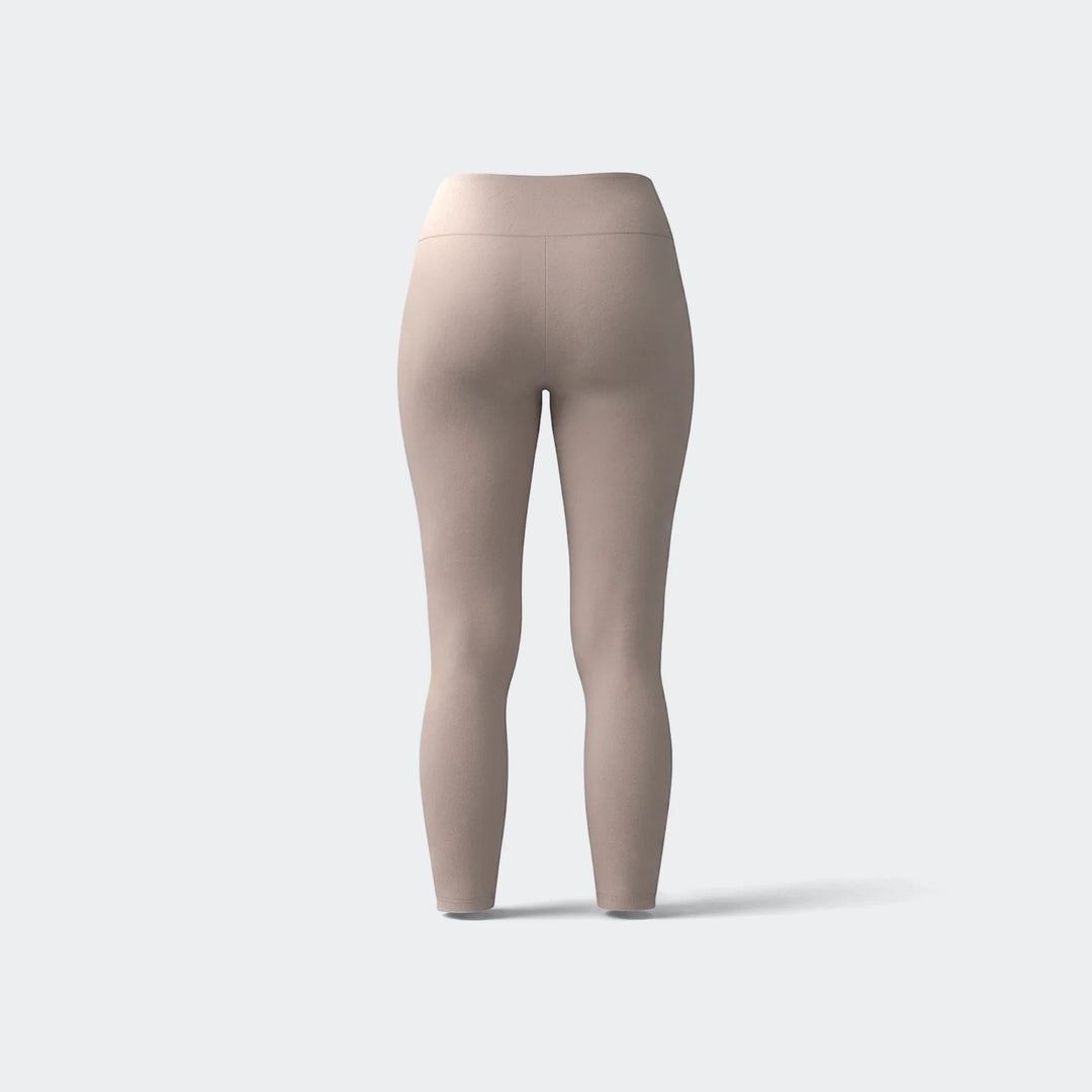 Beige sportswear single jersey leggings, captured from the back, showcasing their comfortable fit and smooth fabric.