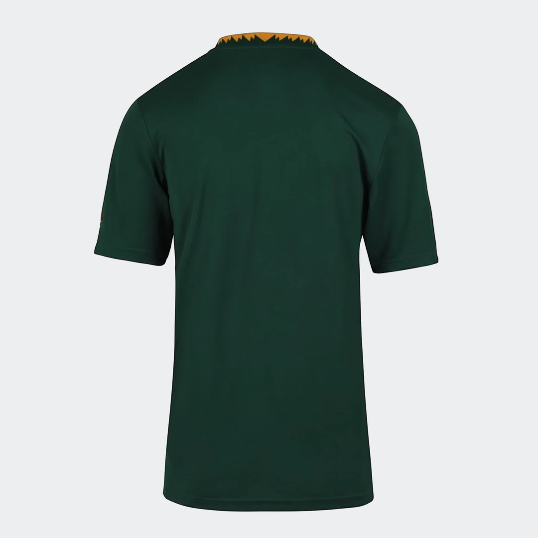 Green short-sleeve Spr Ynk Stdm Ss Jsy Hm jersey, shown from the back, highlighting the dark green fabric and unique collar