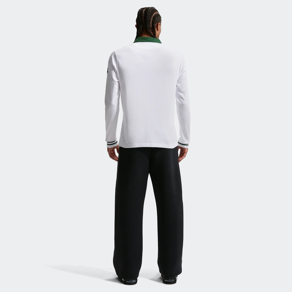 Springboks Away Mens Nike Long Sleeve Rugby Jersey in white and green, worn by a male model from the back with black