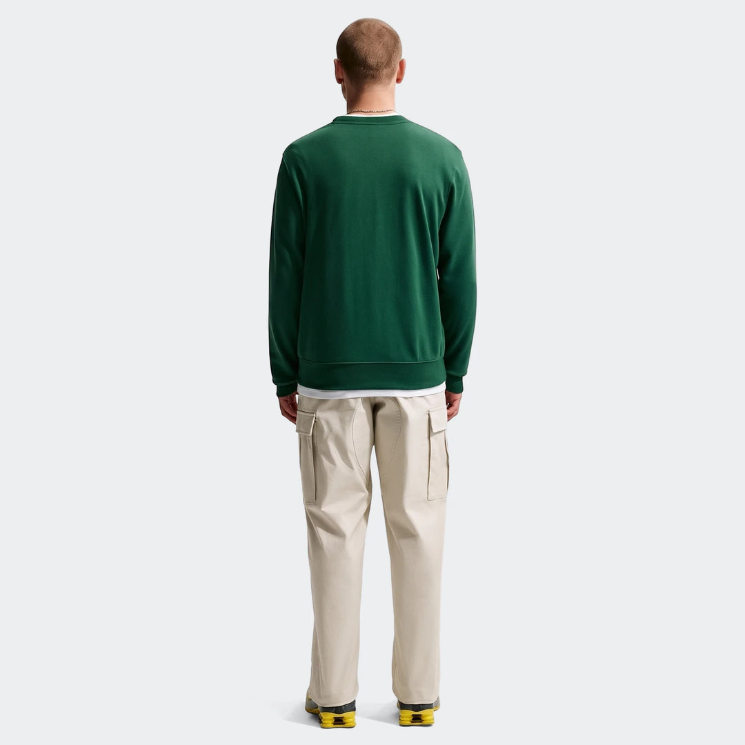 Springboks Men'S French Terry Crew sweatshirt in green, worn by a man from the back, paired with beige cargo pants and
