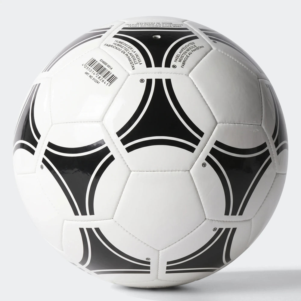 Close-up of a white and black Tango Glider Ball Size 3 soccer ball, showcasing its textured synthetic leather panels and