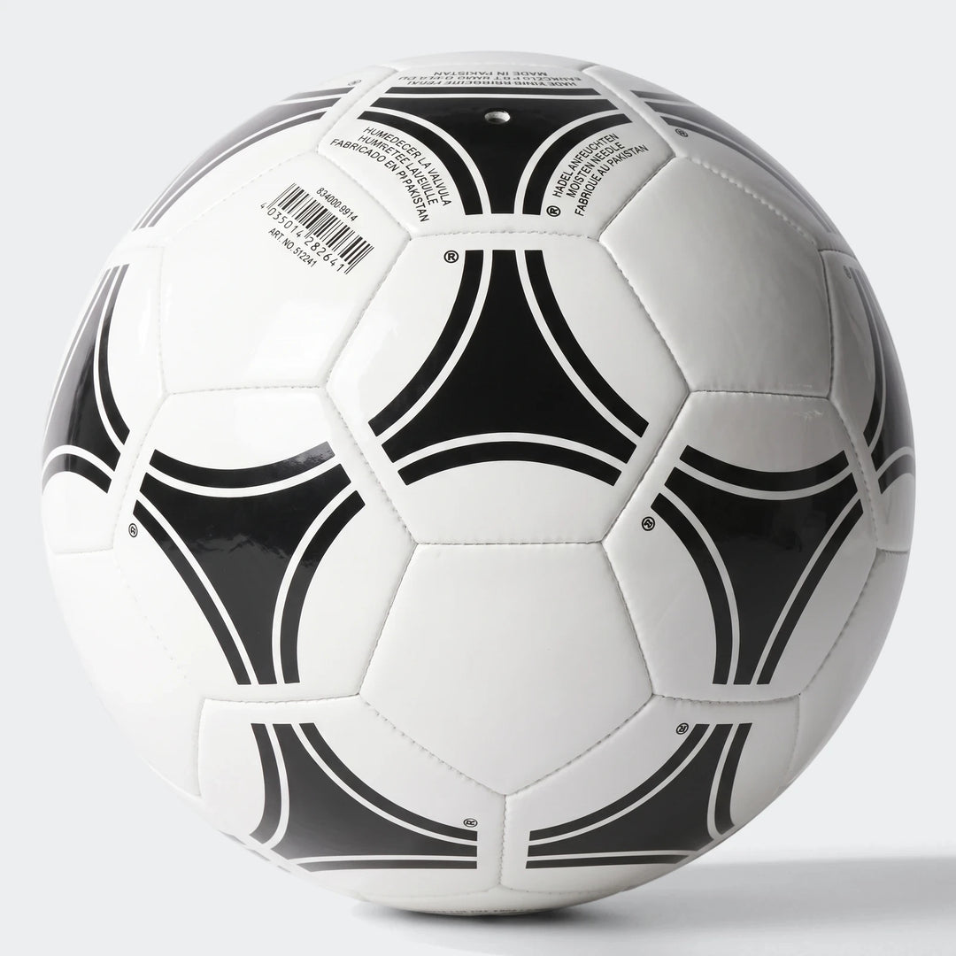 Close-up of a white and black Tango Glider Ball Size 3 soccer ball, showcasing its textured synthetic leather panels and