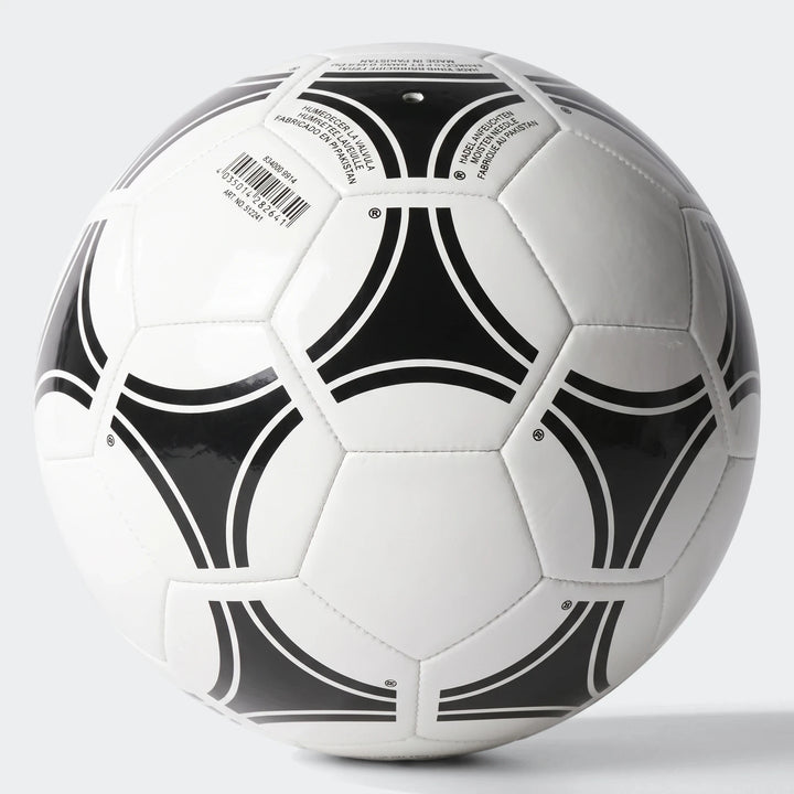 Close-up of a white and black Tango Glider Ball Size 3 soccer ball, showcasing its textured synthetic leather panels and
